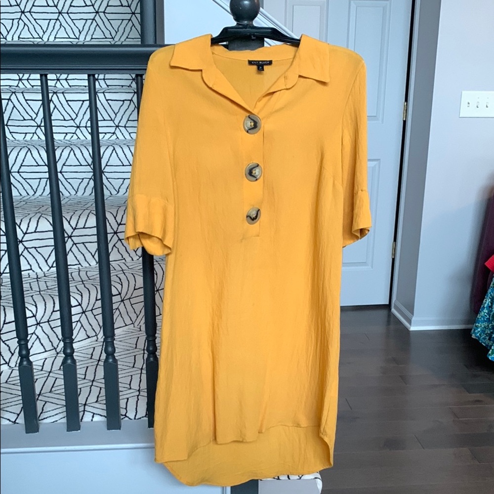 Lily Black Yellow Button-Up Women's Tunic Dress